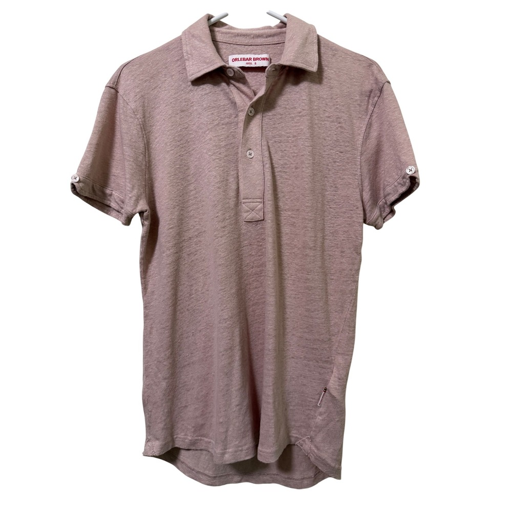Orlebar Brown Sebastian Pink 100% Linen Polo Shirt Mens Small Short Sleeve